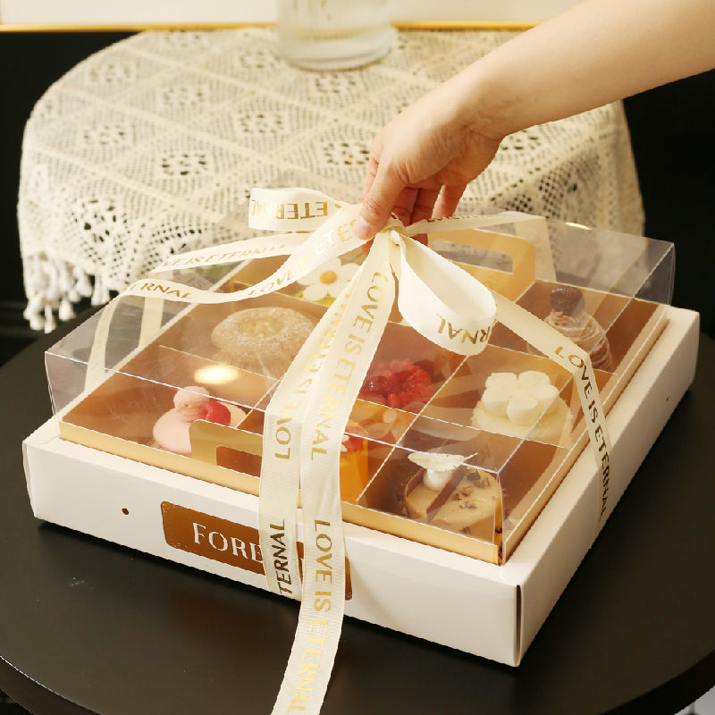 Gold card 4-grid and 9-grid transparent lid cupcake box dessert box picnic packaging box