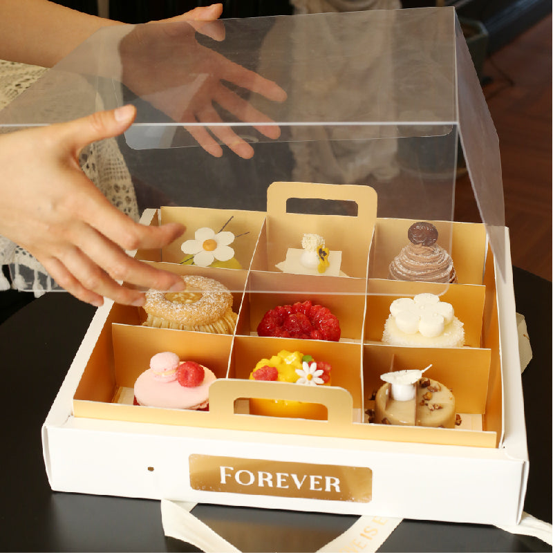 Gold card 4-grid and 9-grid transparent lid cupcake box dessert box picnic packaging box
