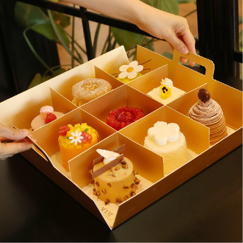Gold card 4-grid and 9-grid transparent lid cupcake box dessert box picnic packaging box