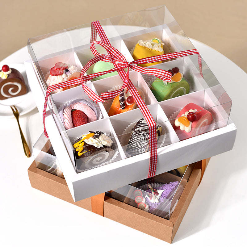 Transparent nine-grid dessert box, cupcake box, picnic packaging box