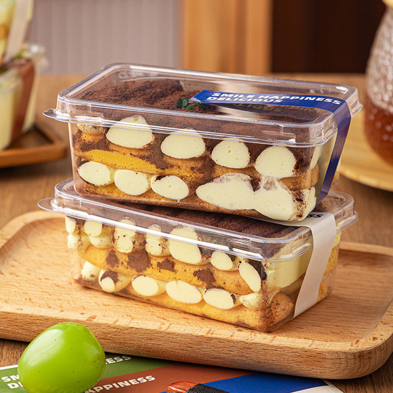 Tiramisu Mousse Cake in Transparent Plastic Packaging Box