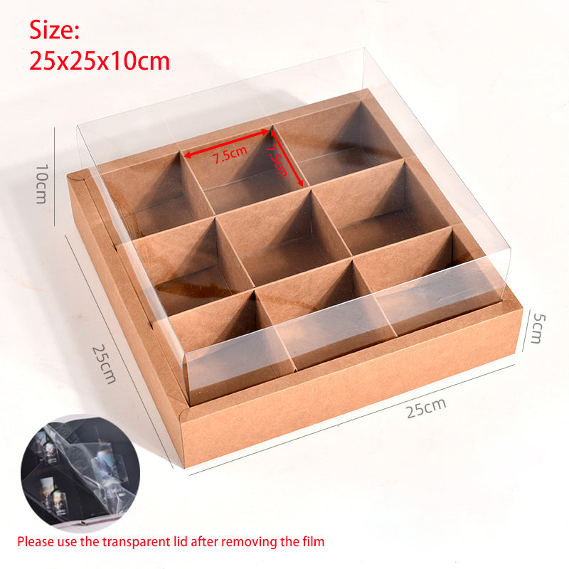 Transparent nine-grid dessert box, cupcake box, picnic packaging box