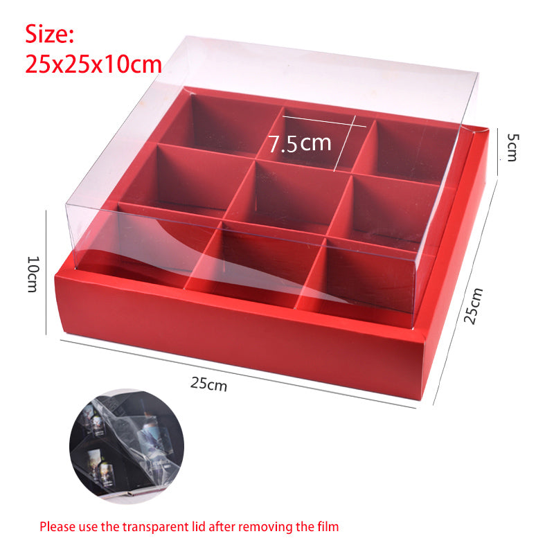 Transparent nine-grid dessert box, cupcake box, picnic packaging box