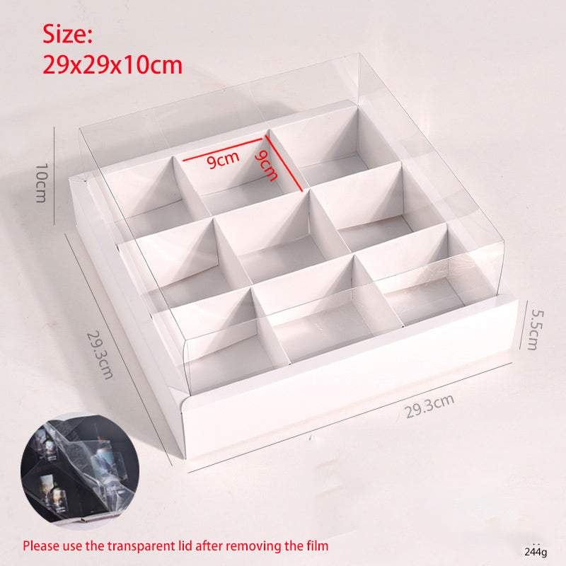 Transparent nine-grid dessert box, cupcake box, picnic packaging box