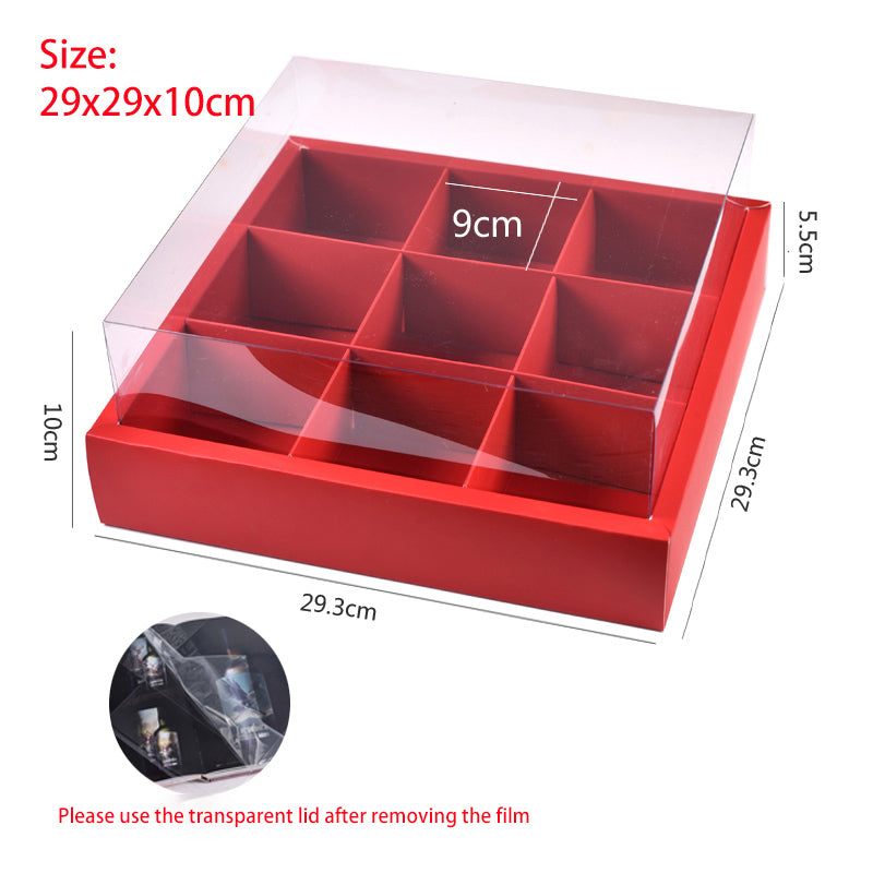 Transparent nine-grid dessert box, cupcake box, picnic packaging box
