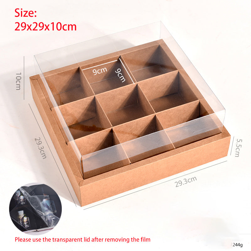 Transparent nine-grid dessert box, cupcake box, picnic packaging box