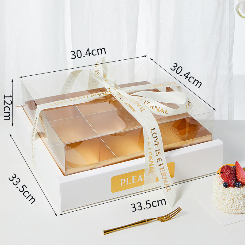 Gold card 4-grid and 9-grid transparent lid cupcake box dessert box picnic packaging box