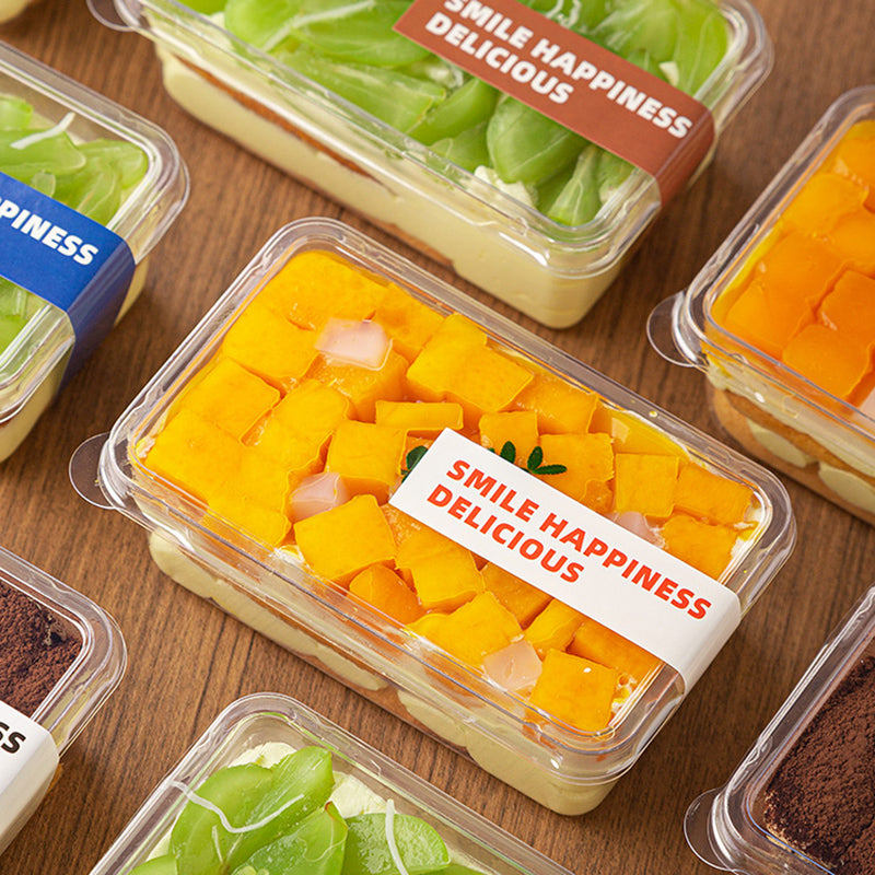 Tiramisu Mousse Cake in Transparent Plastic Packaging Box