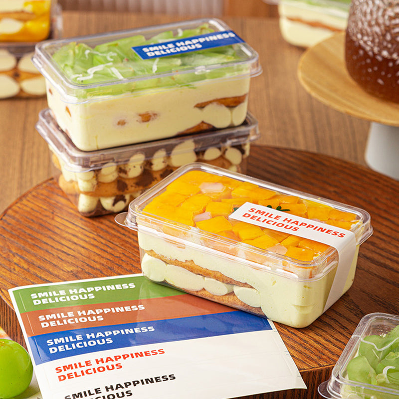 Tiramisu Mousse Cake in Transparent Plastic Packaging Box