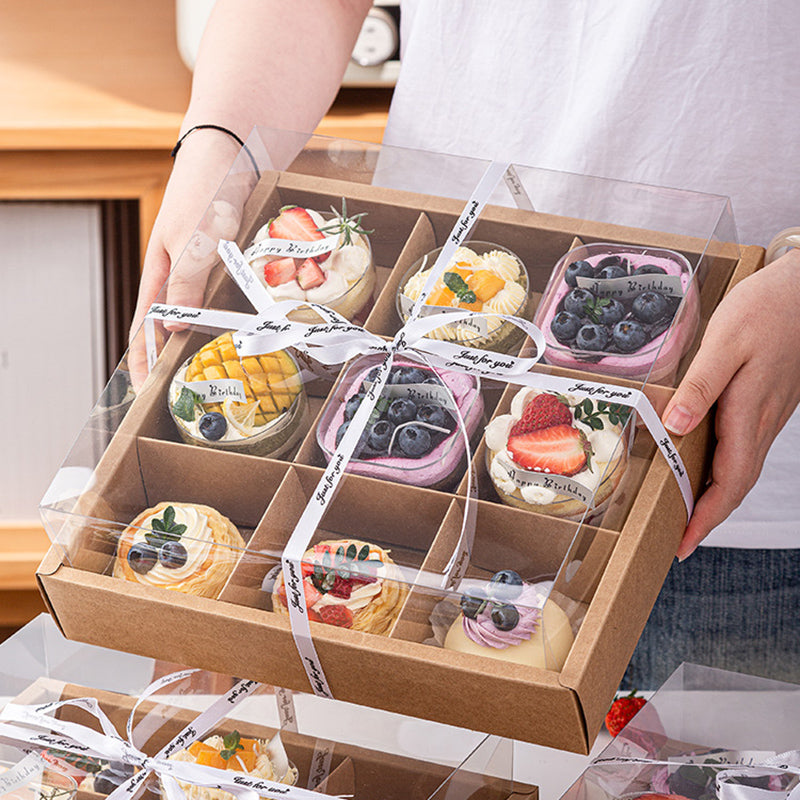 Transparent nine-grid dessert box, cupcake box, picnic packaging box