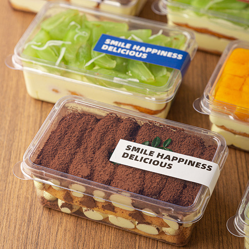 Tiramisu Mousse Cake in Transparent Plastic Packaging Box