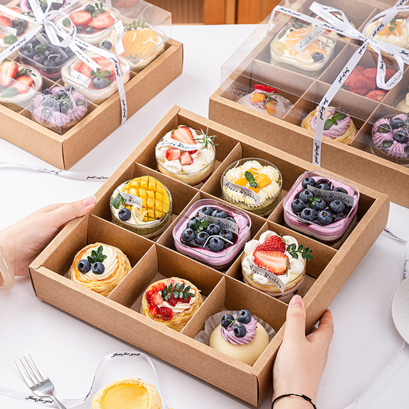 Transparent nine-grid dessert box, cupcake box, picnic packaging box