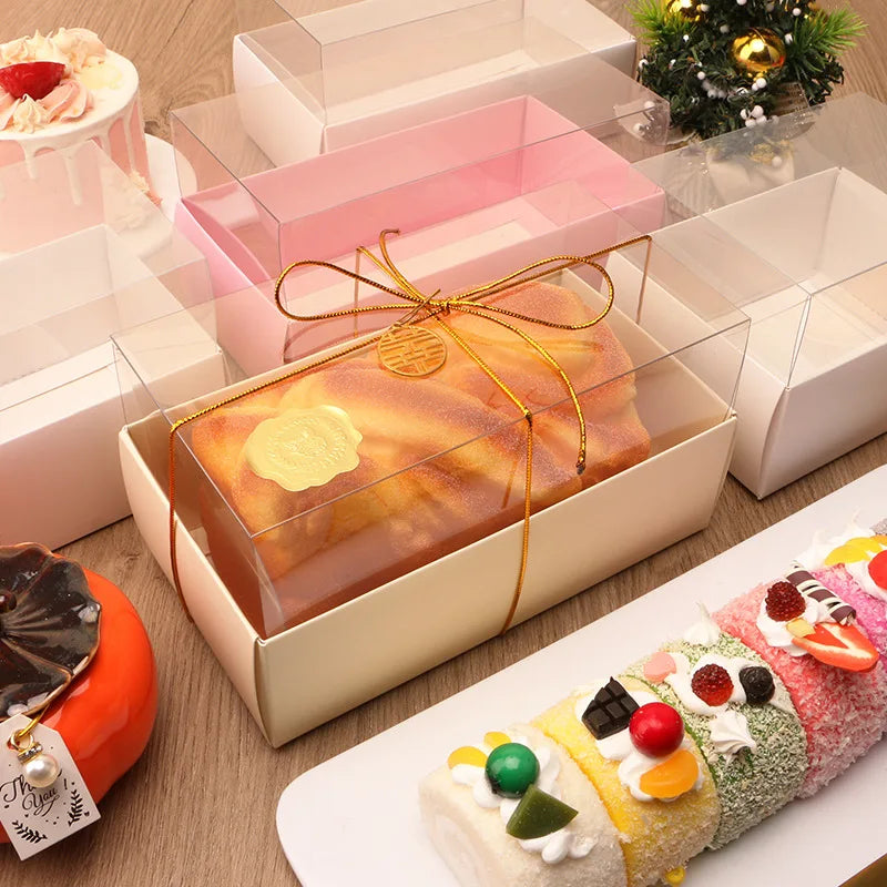 Manufacturers Direct Customized Disposable Transparent Cupcake Box Foldable Dessert Swiss Roll Cake Packaging Box