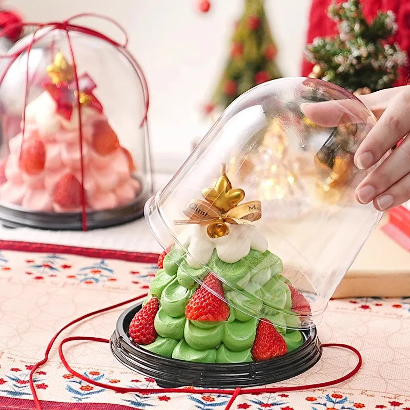 Christmas Decoration 4-inch Christmas Tree Transparent Half Circle Cake Box, Raised Gift, Dessert, Mousse Packaging Box