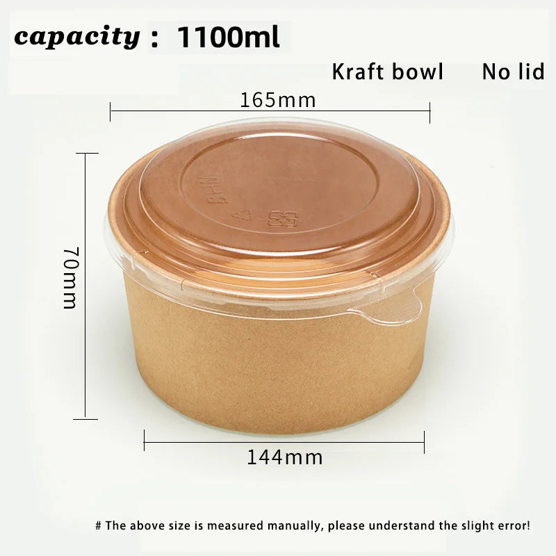 Disposable Kraft Paper Salad Bowl Can Be Added Lid Packaging Food Round Kraft Paper Lunch Box