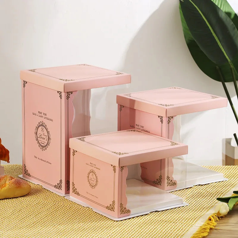 Wholesale Transparent Custom Logo Luxury Wedding Party Cake Box Transparent Window Design Baking Packaging Box