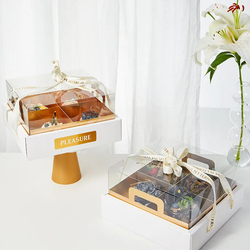 Packaging Supplier Wholesale 4 9 Grids Clear Fruit Cake Food Paper Platter Box