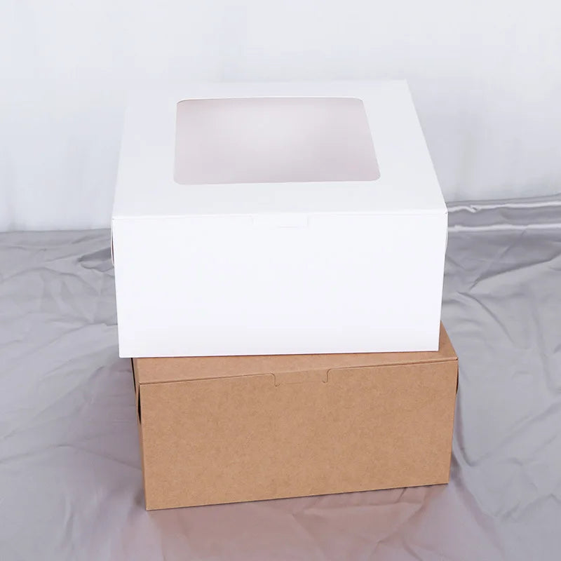 Customized Wholesale Disposable Foldable square Transparent Window Packaging Box White High-quality Baked Cake Box