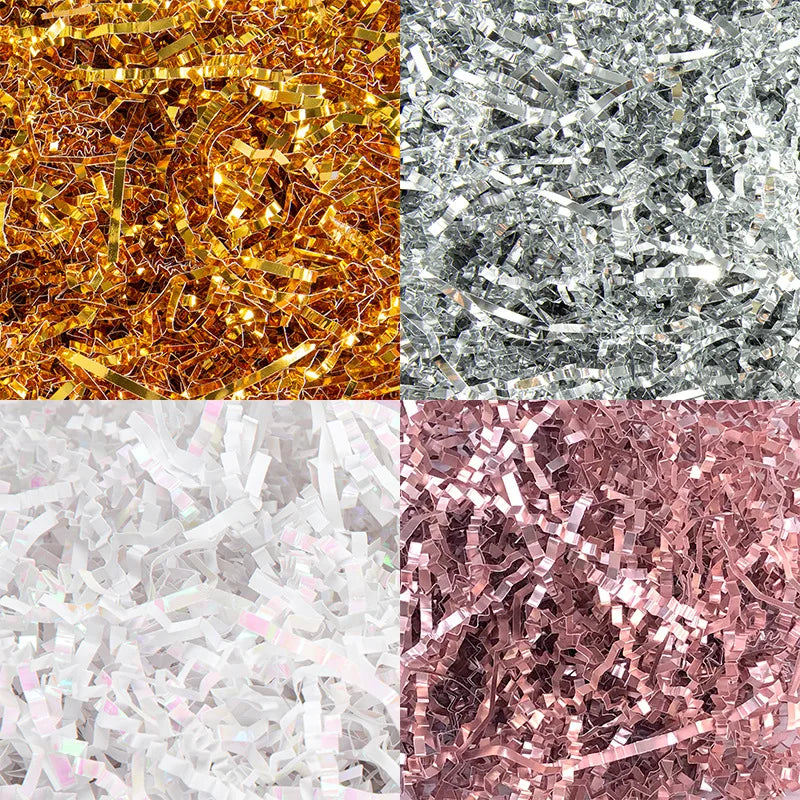 Double-sided Color White Gold Multi-color Shredded Paper Filaments Filled Gift Wrap Crepe Paper Filaments Raffia Grass