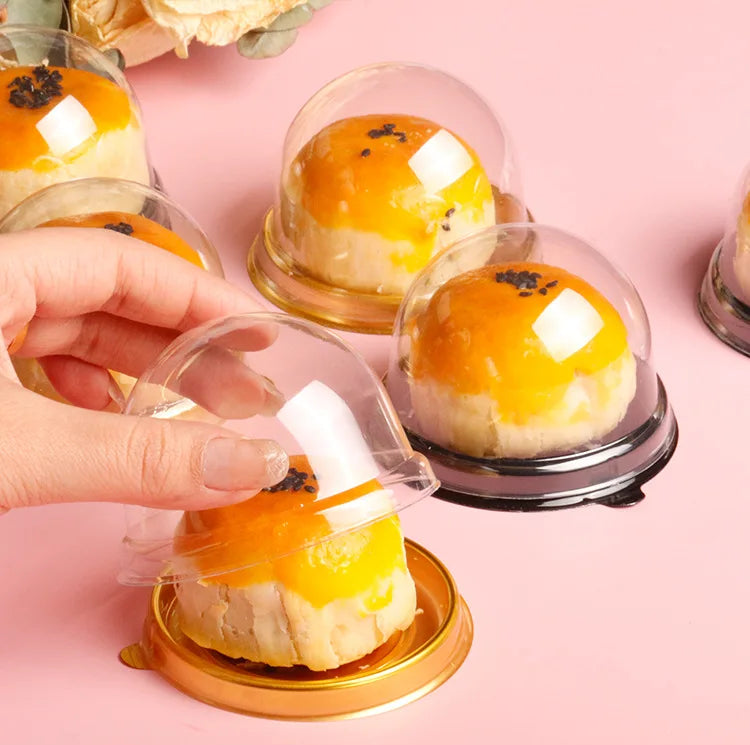 Mini Paper Cup Egg Yolk Pastry Packaging Box, Round Top Single Pack, Universal Transparent Dessert Cake Bubble Cover Box
