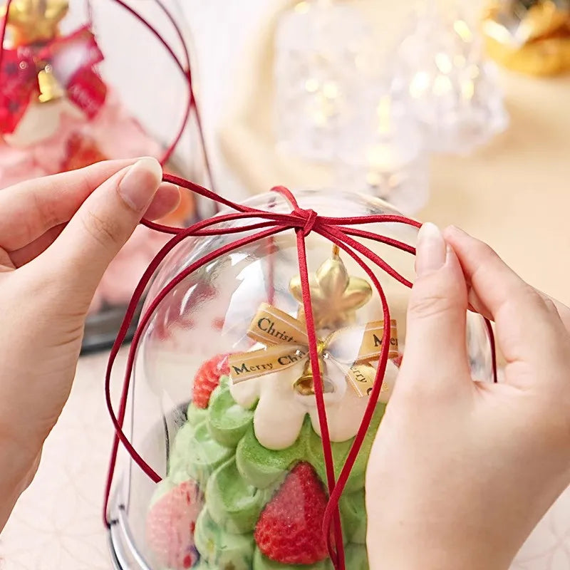 Christmas Decoration 4-inch Christmas Tree Transparent Half Circle Cake Box, Raised Gift, Dessert, Mousse Packaging Box
