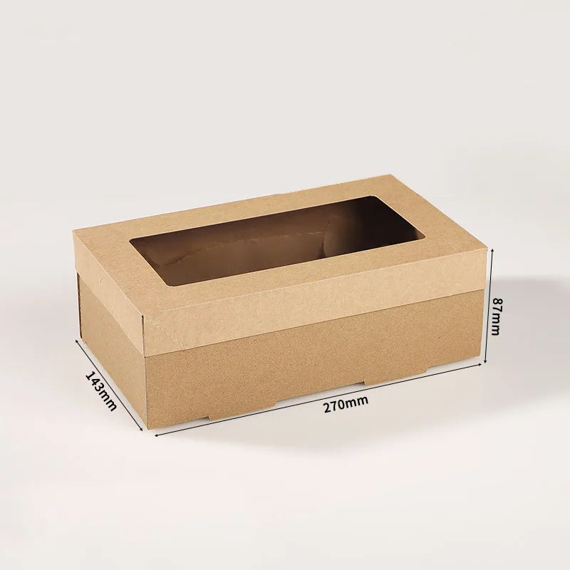 Custom Corrugated Bento Box Disposable Takeaway Eco Friendly Window Kraft Boxes with clear Lids Packaging