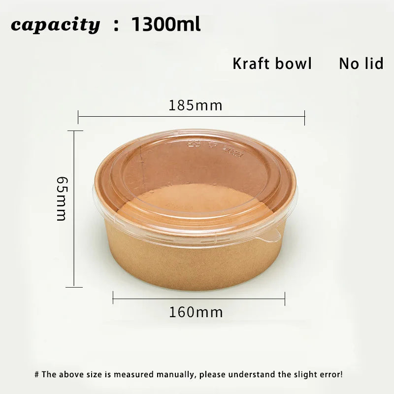 Disposable Kraft Paper Salad Bowl Can Be Added Lid Packaging Food Round Kraft Paper Lunch Box