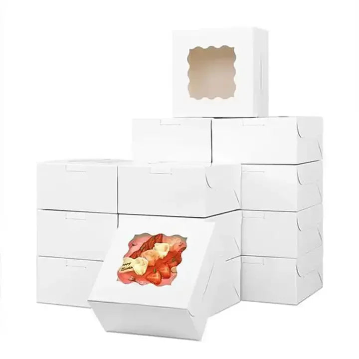 Customized Food Grade White Card Bakery Packaging, White Window Cake Baking Box, Pastry Box, Baking Packaging Box