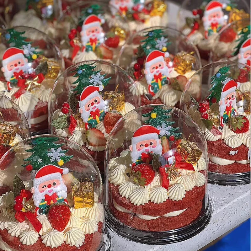Christmas Decoration 4-inch Christmas Tree Transparent Half Circle Cake Box, Raised Gift, Dessert, Mousse Packaging Box