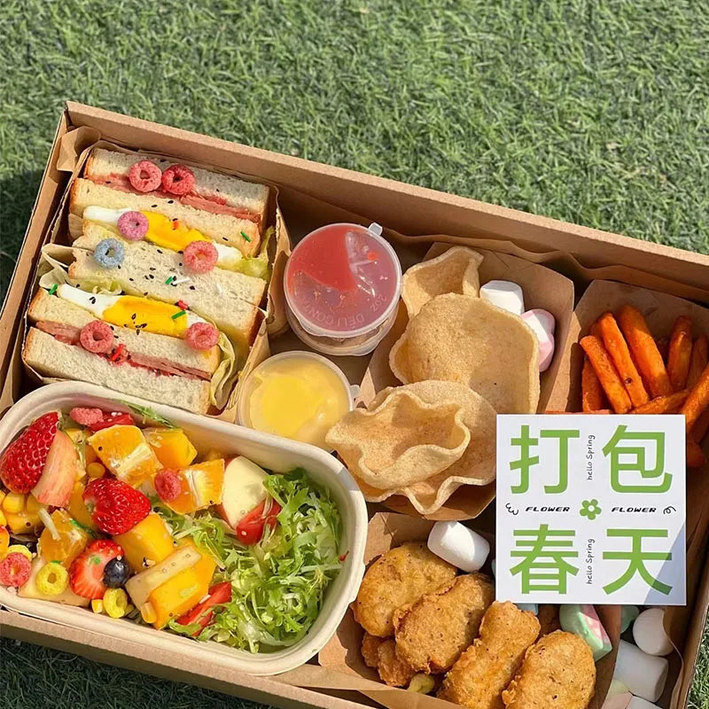 Custom Corrugated Bento Box Disposable Takeaway Eco Friendly Window Kraft Boxes with clear Lids Packaging