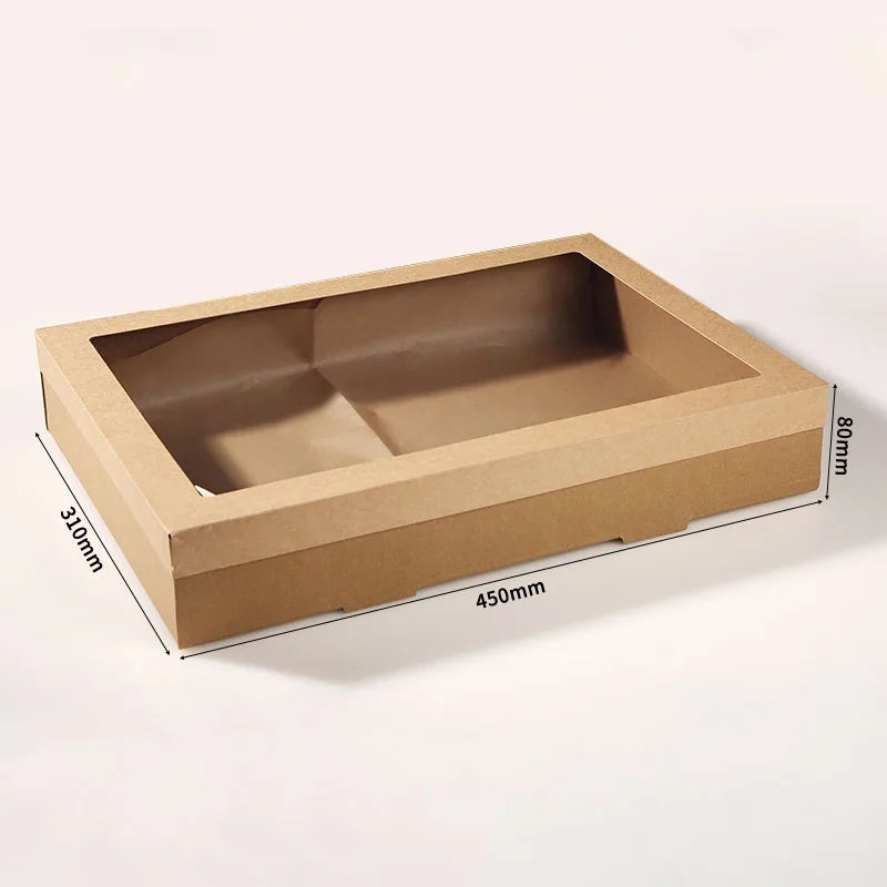 Custom Corrugated Bento Box Disposable Takeaway Eco Friendly Window Kraft Boxes with clear Lids Packaging