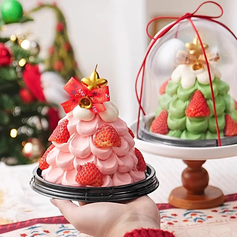 Christmas Decoration 4-inch Christmas Tree Transparent Half Circle Cake Box, Raised Gift, Dessert, Mousse Packaging Box