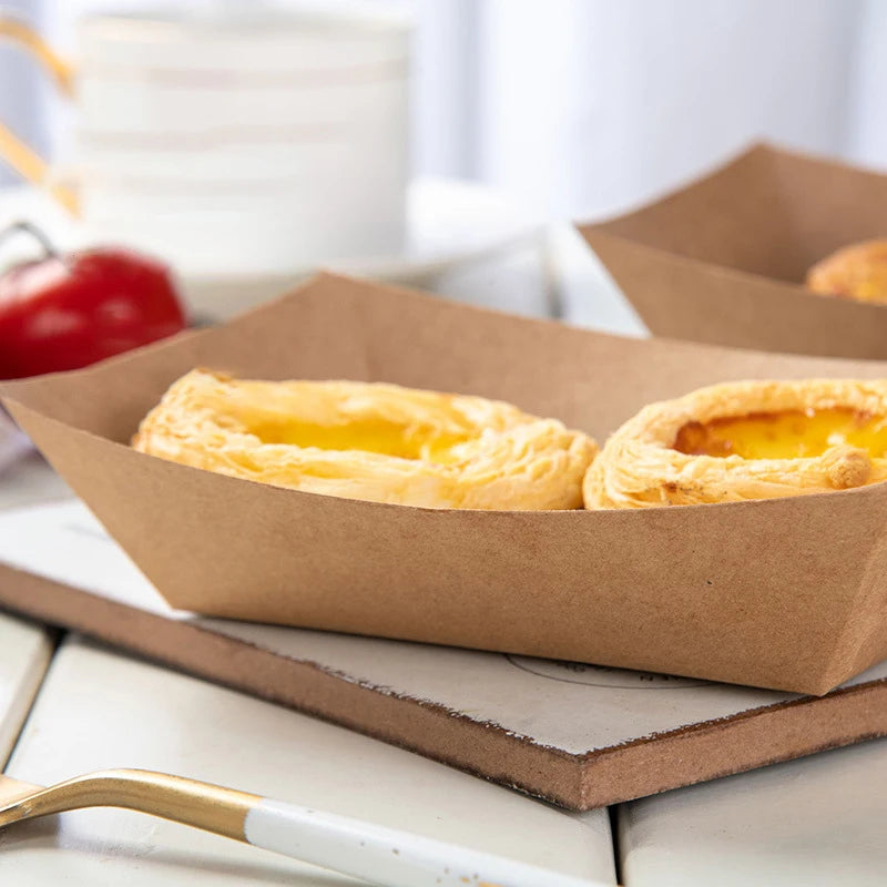 Disposable Food Trays Kraft Food Packaging Take Away Fried Chicken Chips Boat Tray Paper