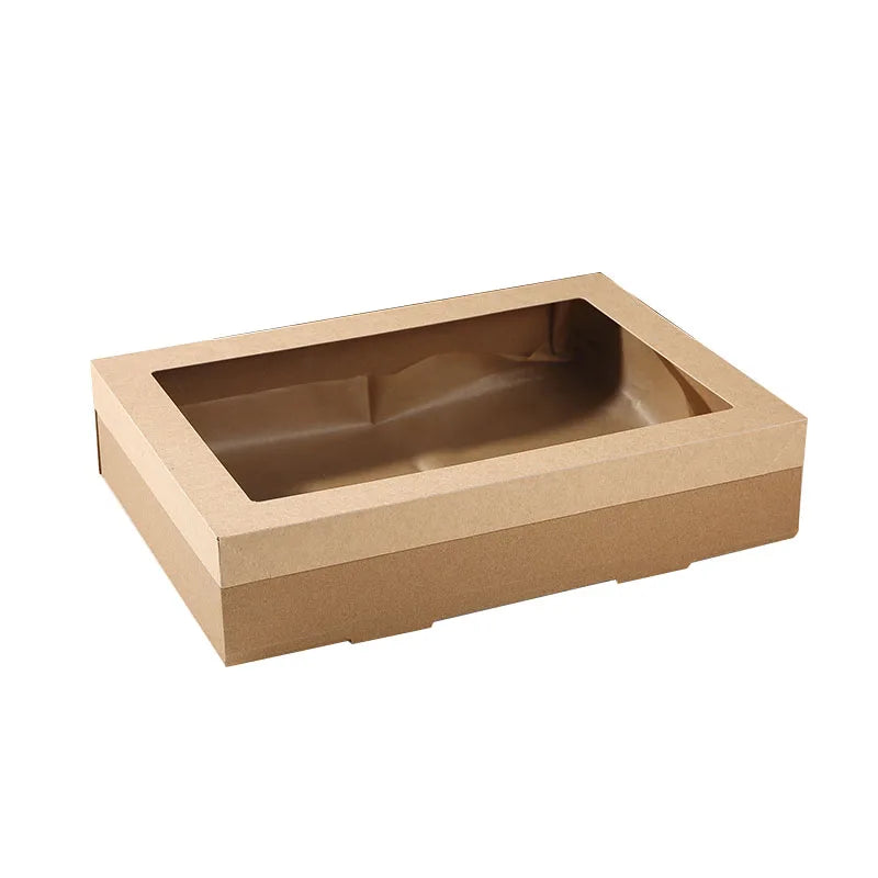Custom Corrugated Bento Box Disposable Takeaway Eco Friendly Window Kraft Boxes with clear Lids Packaging