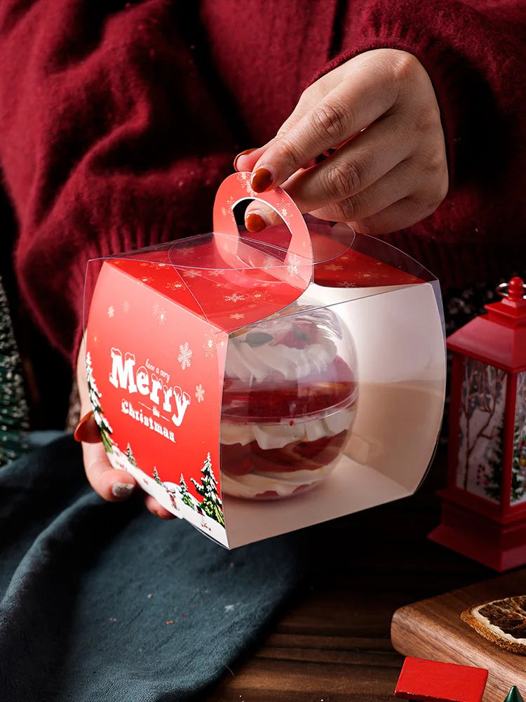 Christmas Internet Celebrity Hand Box 4 Inch Mousse Cake Packaging Box Transparent Round Peace Fruit Mousse Ball Gift