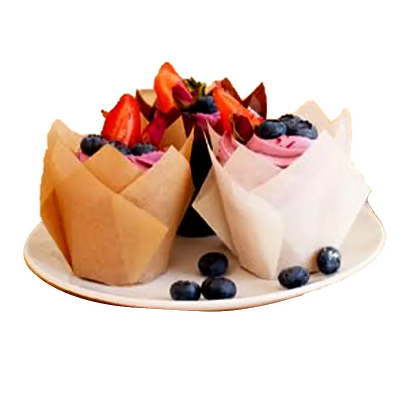 Tulip Muffin Cupcake Cup Top Hat Kraft Paper with Oil Proof Rimmed Baking High Temperature Resistant Paper Cups