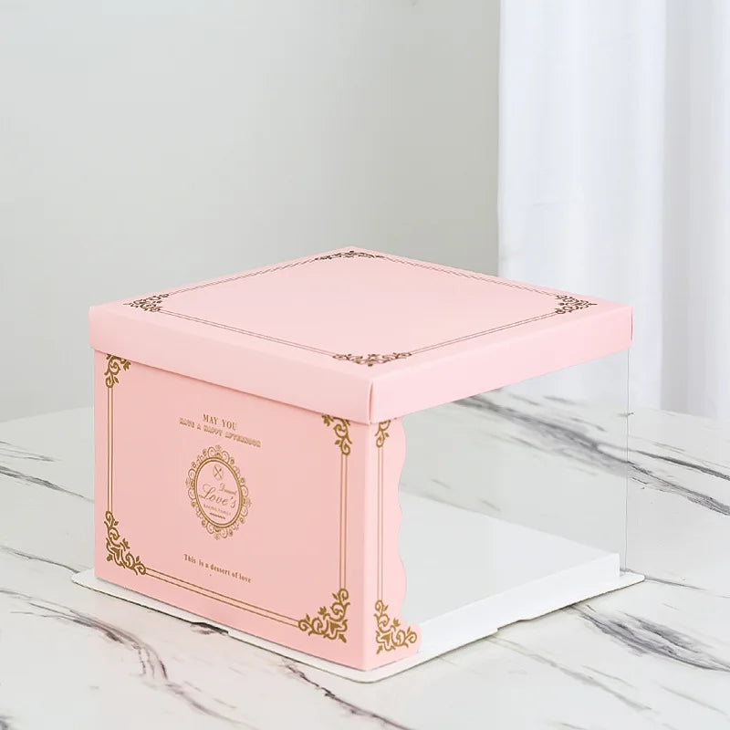 Wholesale Transparent Custom Logo Luxury Wedding Party Cake Box Transparent Window Design Baking Packaging Box