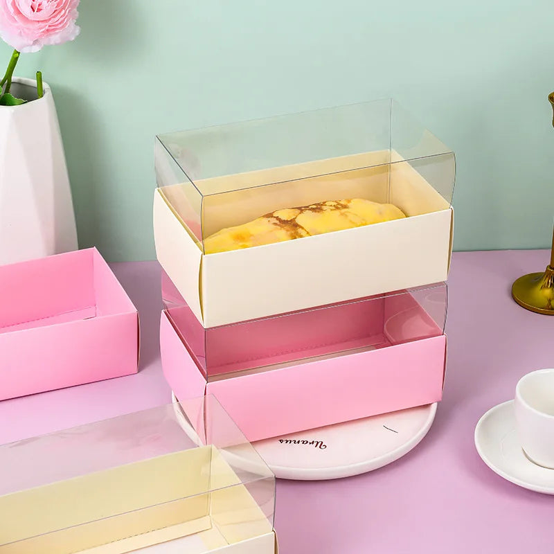 Manufacturers Direct Customized Disposable Transparent Cupcake Box Foldable Dessert Swiss Roll Cake Packaging Box