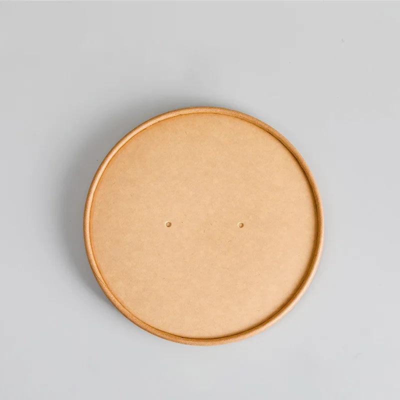 Disposable Kraft Paper Salad Bowl Can Be Added Lid Packaging Food Round Kraft Paper Lunch Box