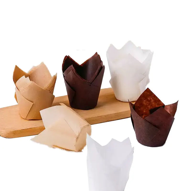Tulip Muffin Cupcake Cup Top Hat Kraft Paper with Oil Proof Rimmed Baking High Temperature Resistant Paper Cups