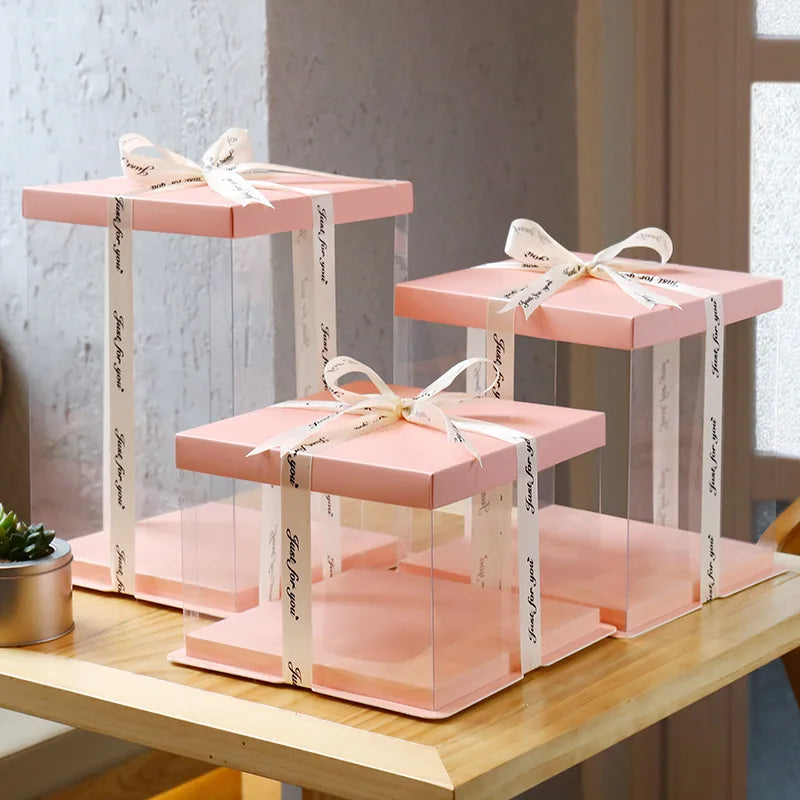 Plastic Cake Packaging Box Birthday Wedding Christmas Party Square Cake Box Transparent Food Tall Cake Box Container