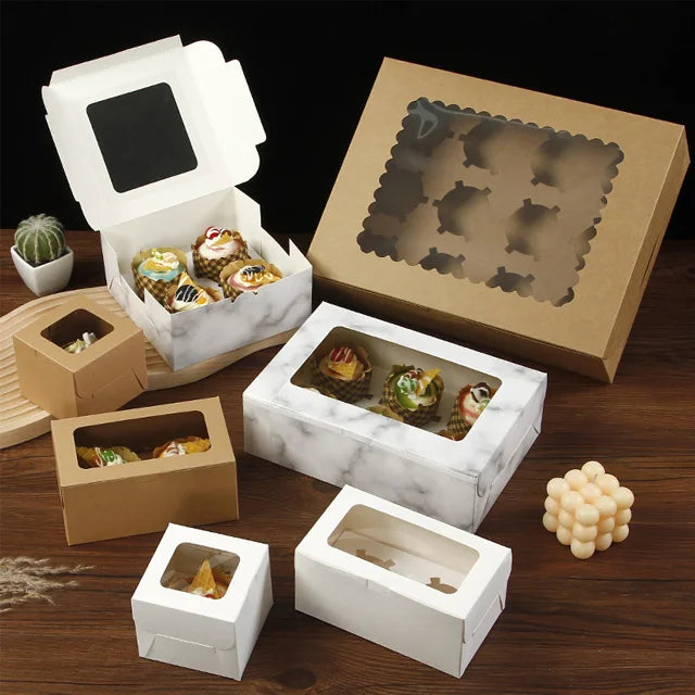 No Paper Cup Pastry Box Open Window Cover White Card Kraft Paper Gift for Pizza Tart Baking Packaging