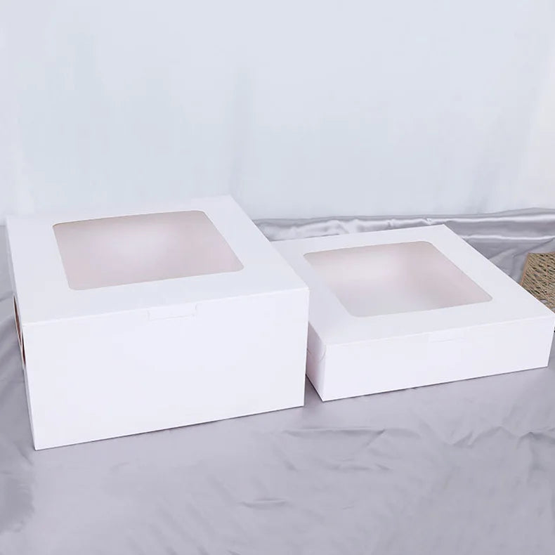 Customized Wholesale Disposable Foldable square Transparent Window Packaging Box White High-quality Baked Cake Box