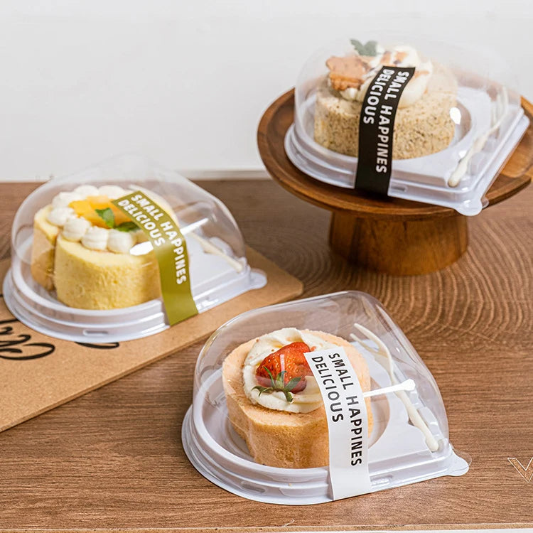 Wholesale Transparent Packaging PET Plastic Triangular Cake Packaging Container Mini Dessert Mousse Baking Fork Packaging Box