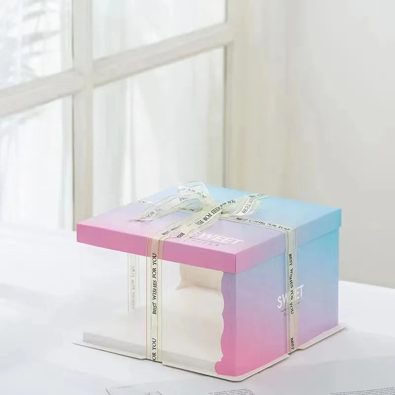 Wholesale Transparent Custom Logo Luxury Wedding Party Cake Box Transparent Window Design Baking Packaging Box