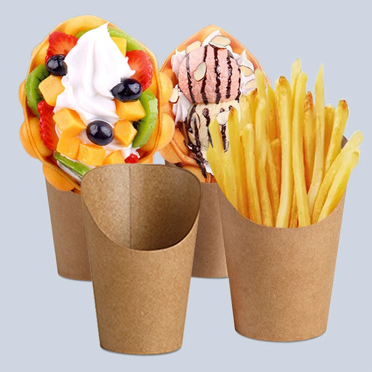 Disposable Fry Fries Party Baking Supplies Bevel Yogurt Ice Cream Dessert Cups Paper Cups Can Be Custom logo