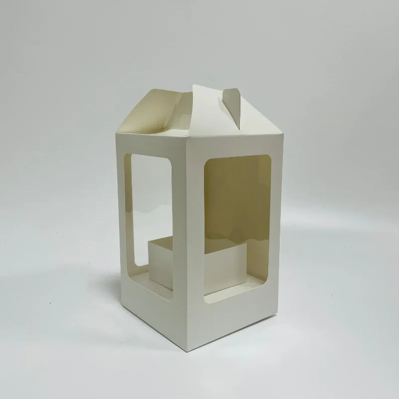 Portable Transparent square Window Panoramic Flower Gift Box White Box Rose Bouquet Arrangement Valentine's Day Flower Box