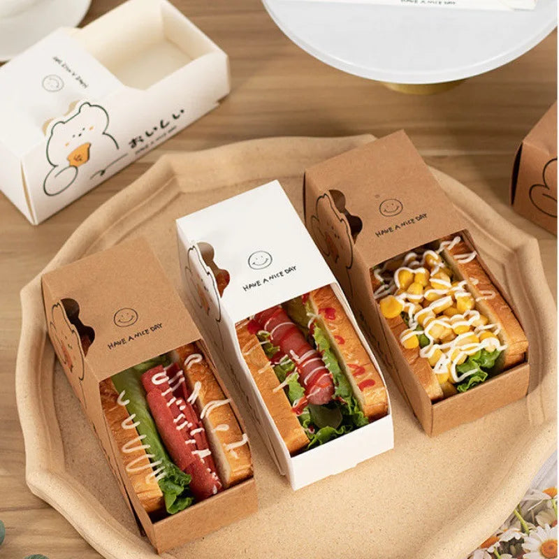 Eco-friendly Foldable Drawer Shape Food Grade Baking Box Takeout Food Sandwich Box Sandwich Packing Box