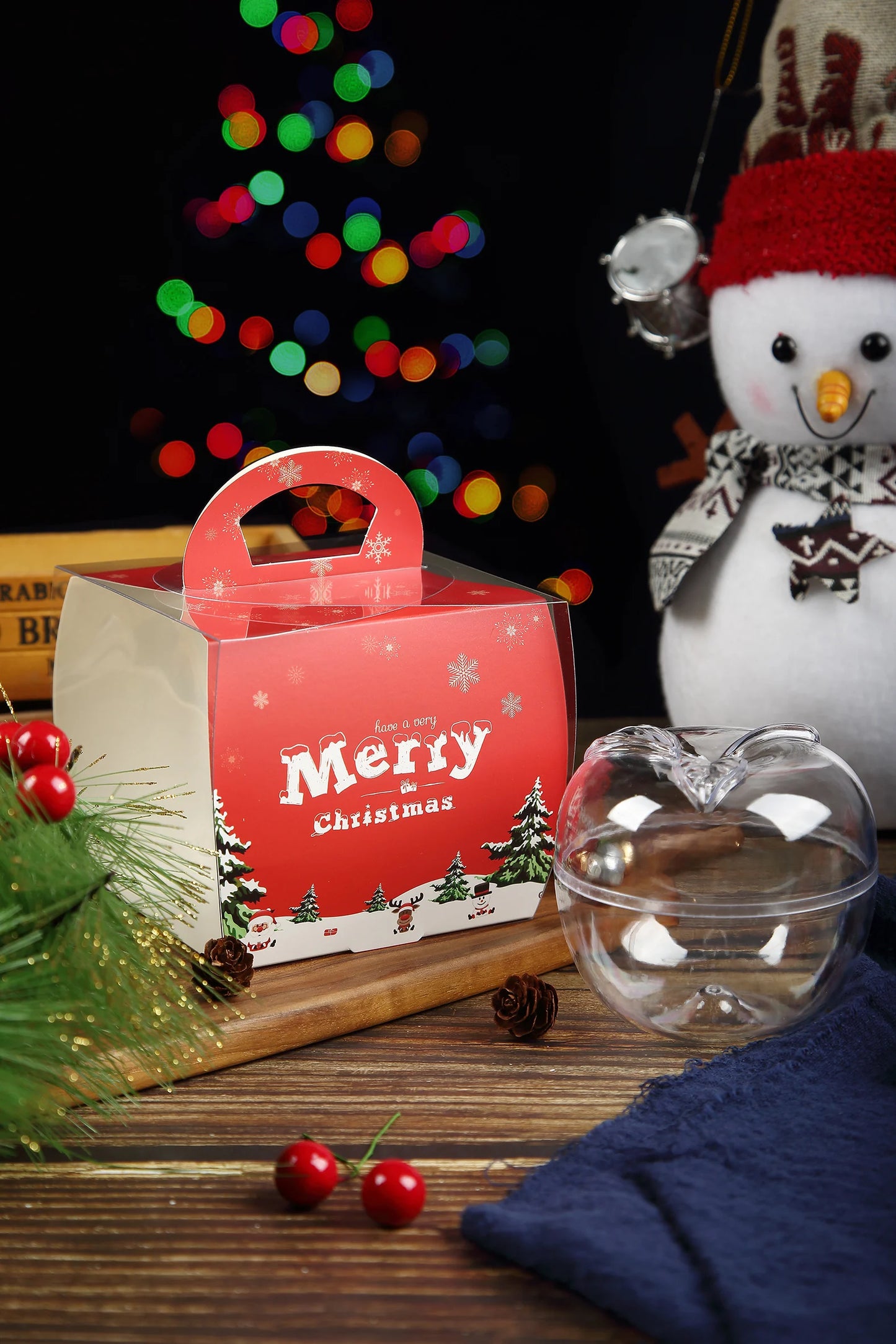 Christmas Internet Celebrity Hand Box 4 Inch Mousse Cake Packaging Box Transparent Round Peace Fruit Mousse Ball Gift