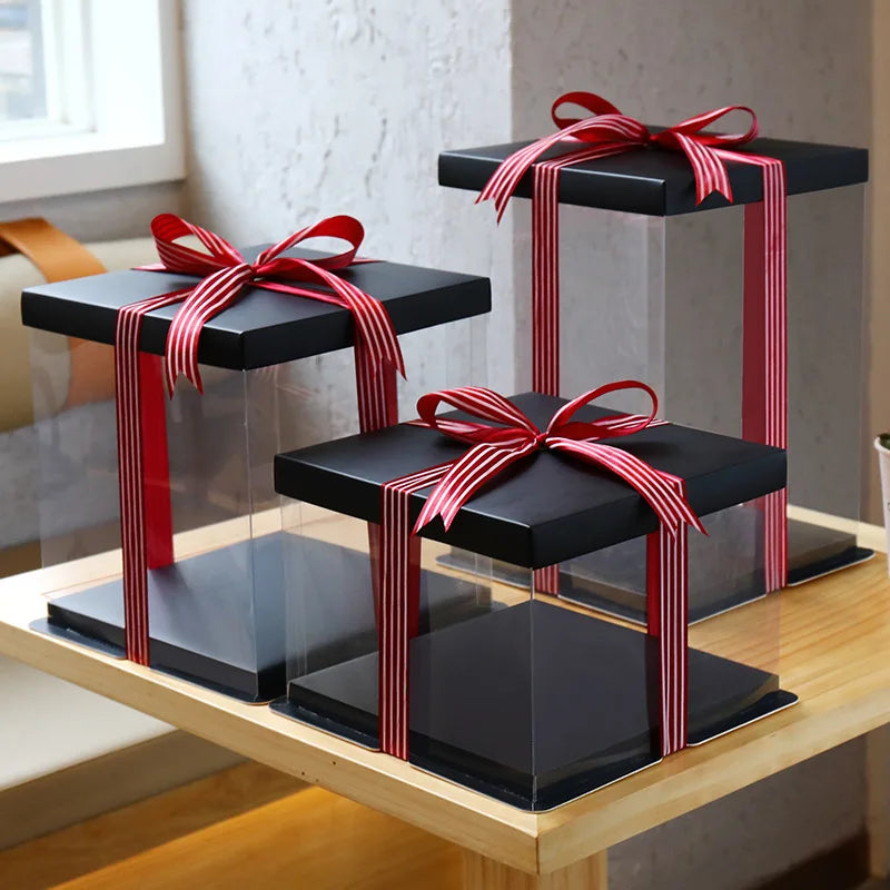 Plastic Cake Packaging Box Birthday Wedding Christmas Party Square Cake Box Transparent Food Tall Cake Box Container